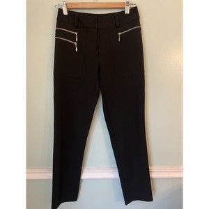 Cache Black Dress Career Pants 2 27” Inseam Silver Zippers Straight‎
